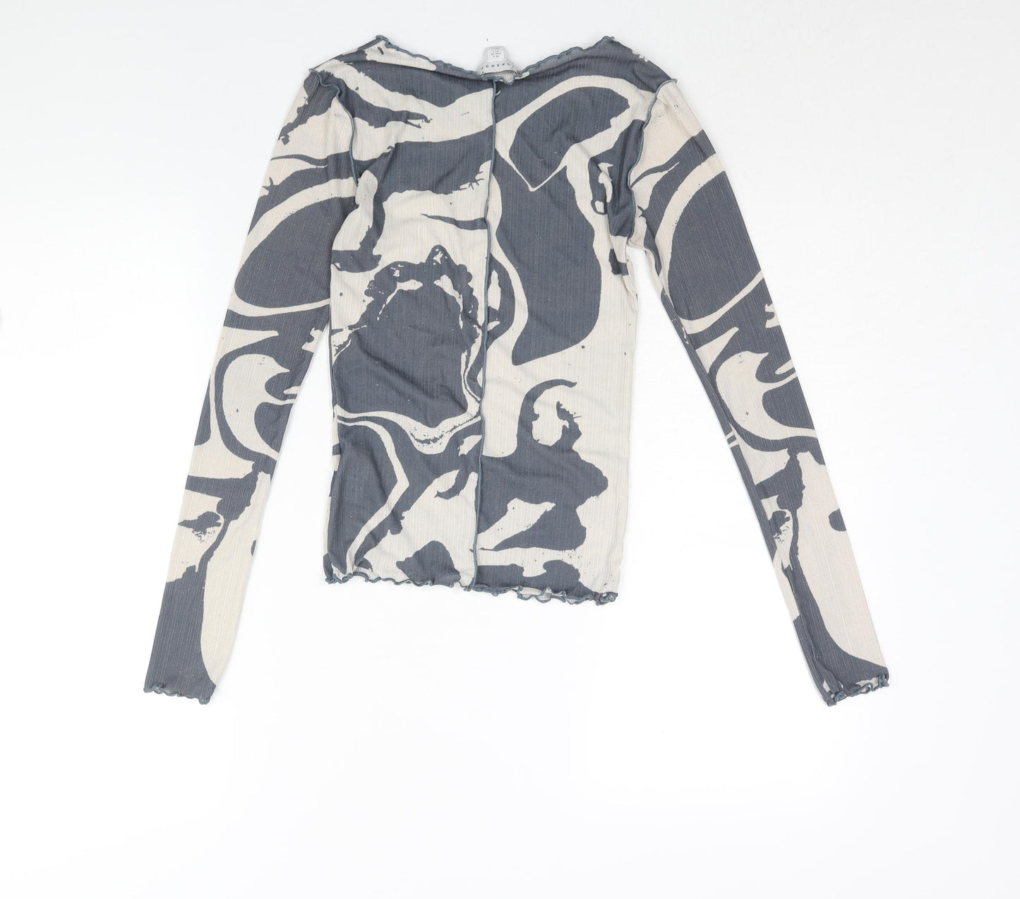Topshop Womens Grey Geometric Polyester Basic Blouse Size 6 Boat Neck - Exposed Seam Detail