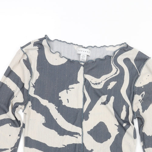 Topshop Womens Grey Geometric Polyester Basic Blouse Size 6 Boat Neck - Exposed Seam Detail