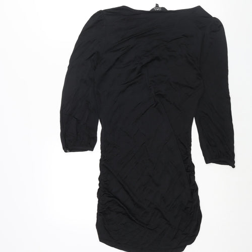 Julien Macdonald Womens Black Polyester Mini Size 12 Scoop Neck Pullover - Rouched Tassle Beading Detail