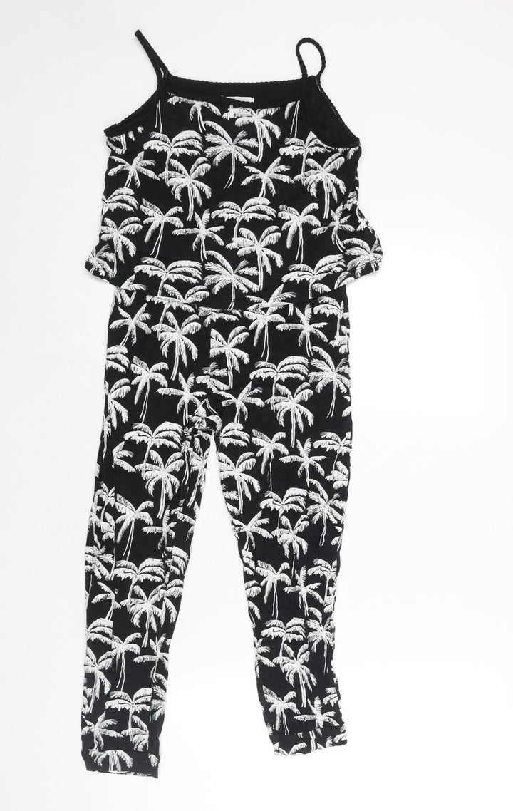 H&M Girls Black Geometric Viscose Jumpsuit One-Piece Size 10-11 Years L19 in Pullover - Palm Tree Print