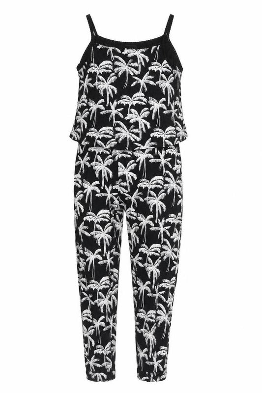 H&M Girls Black Geometric Viscose Jumpsuit One-Piece Size 10-11 Years L19 in Pullover - Palm Tree Print