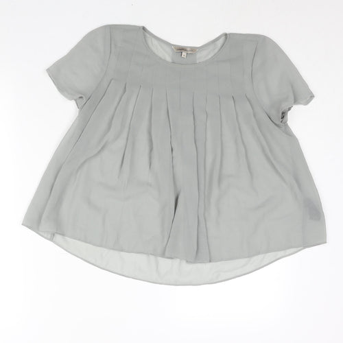 Marks and Spencer Womens Grey Polyester Basic Blouse Size 8 Round Neck - Pleat Detail Semi Sheer