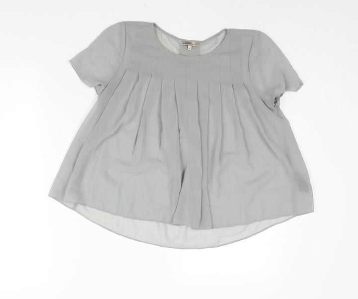 Marks and Spencer Womens Grey Polyester Basic Blouse Size 8 Round Neck - Pleat Detail Semi Sheer
