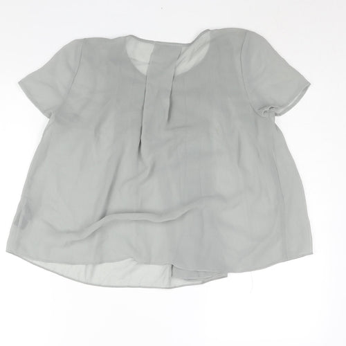 Marks and Spencer Womens Grey Polyester Basic Blouse Size 8 Round Neck - Pleat Detail Semi Sheer