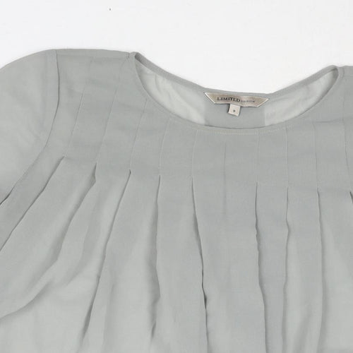 Marks and Spencer Womens Grey Polyester Basic Blouse Size 8 Round Neck - Pleat Detail Semi Sheer