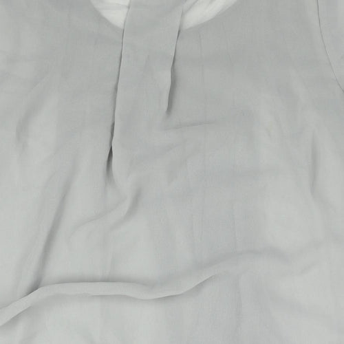 Marks and Spencer Womens Grey Polyester Basic Blouse Size 8 Round Neck - Pleat Detail Semi Sheer