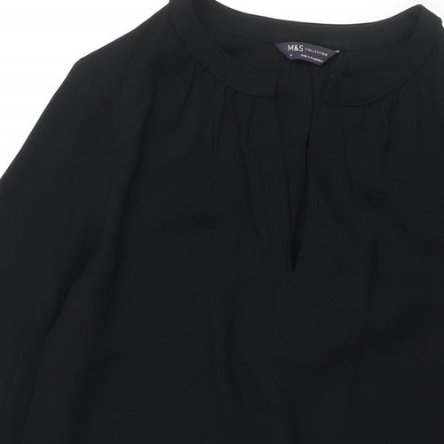Marks and Spencer Womens Black Polyester Sheath Size 14 V-Neck Pullover
