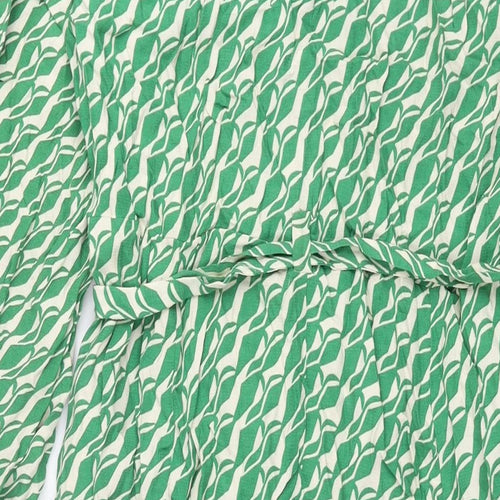 Zara Womens Green Geometric Viscose Shirt Dress Size L Collared Button - Belted