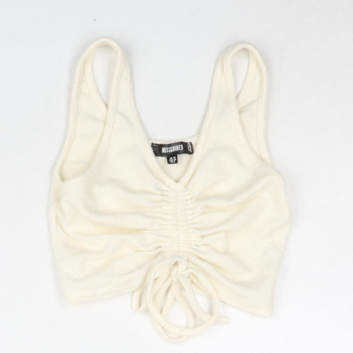 Missguided Womens Ivory Polyester Cropped Blouse Size 10 V-Neck - Drawstring Detail