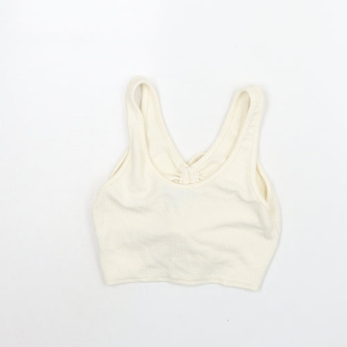 Missguided Womens Ivory Polyester Cropped Blouse Size 10 V-Neck - Drawstring Detail