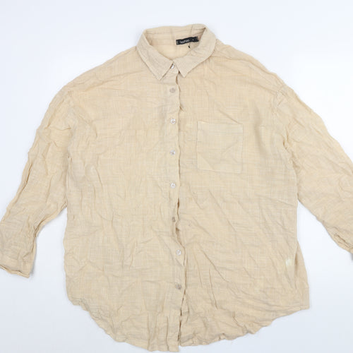 Boohoo Womens Beige Cotton Basic Button-Up Size M Collared