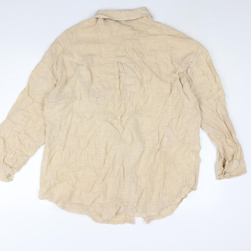 Boohoo Womens Beige Cotton Basic Button-Up Size M Collared
