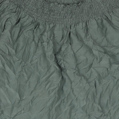 Warehouse Womens Green Silk Basic Blouse Size 16 Boat Neck - Lace Detail Rouched