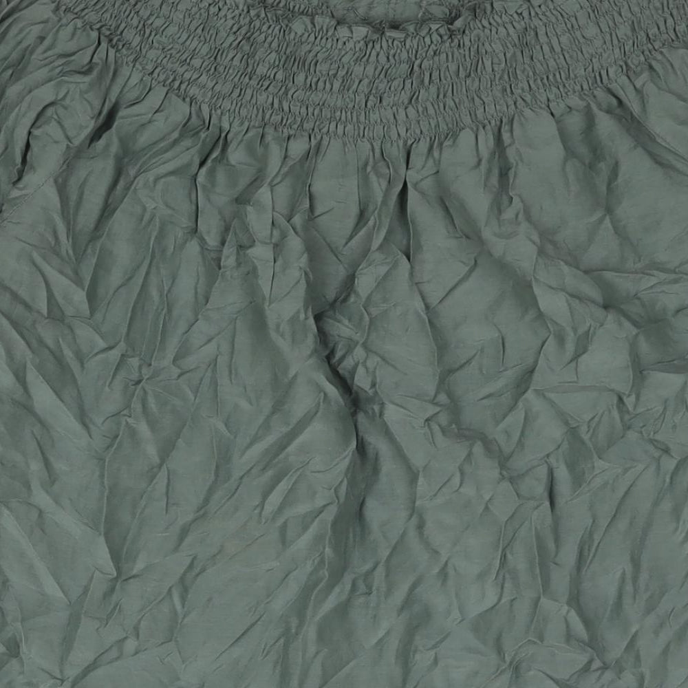 Warehouse Womens Green Silk Basic Blouse Size 16 Boat Neck - Lace Detail Rouched