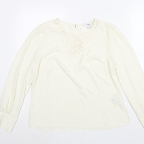 Marks and Spencer Womens Ivory Polyester Basic Blouse Size 10 Round Neck - Lace Detail