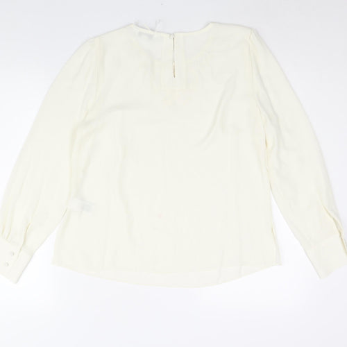 Marks and Spencer Womens Ivory Polyester Basic Blouse Size 10 Round Neck - Lace Detail