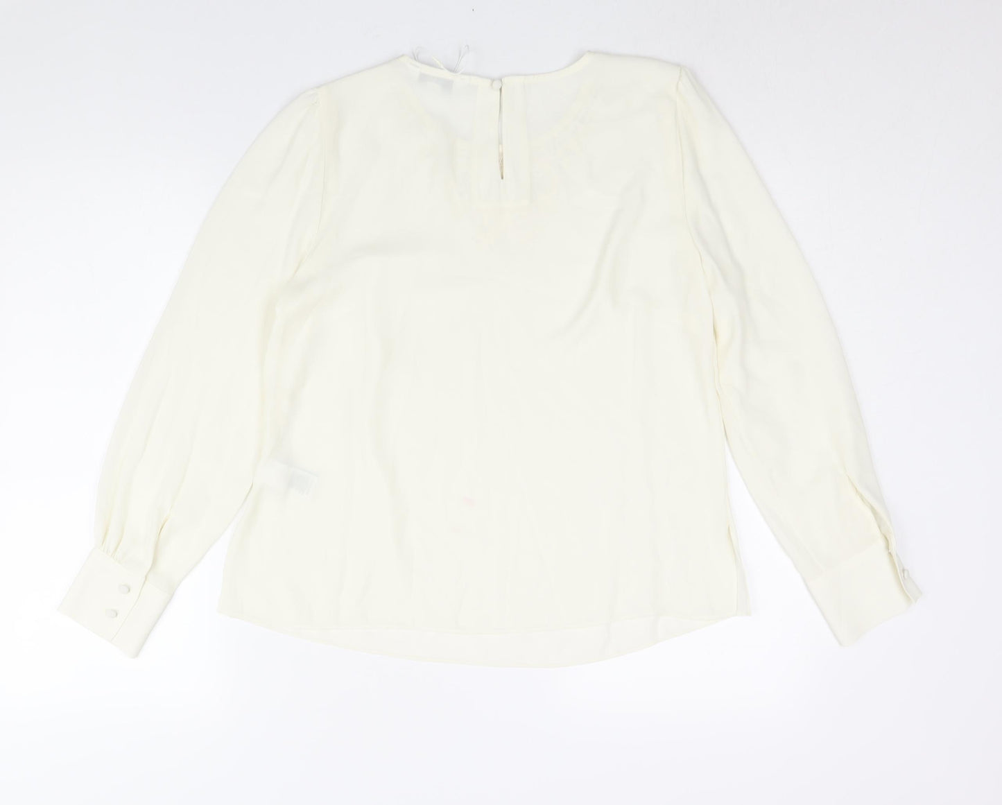 Marks and Spencer Womens Ivory Polyester Basic Blouse Size 10 Round Neck - Lace Detail