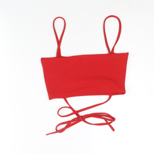 PRETTYLITTLETHING Womens Red Polyester Cropped Blouse Size 10 Square Neck - Tie Detail