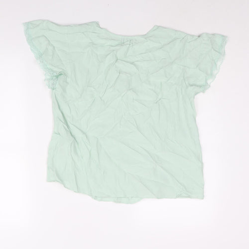 Marks and Spencer Womens Green Viscose Basic Blouse Size 10 V-Neck - Lace Trim