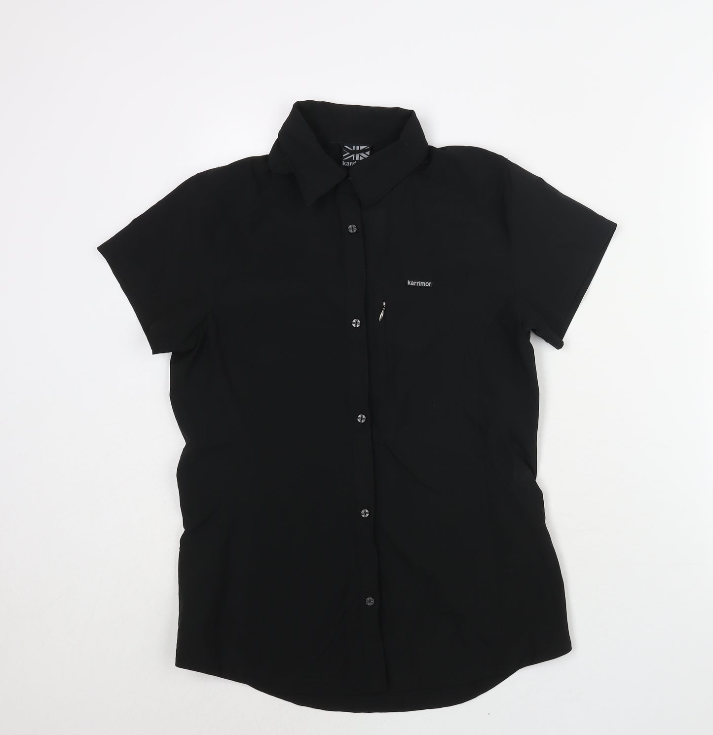 Karrimor Womens Black Polyester Basic Casual Size 14 Collared Button - Logo Zip Pocket