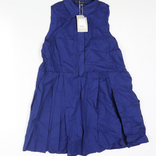 Zara Womens Blue Cotton Shirt Dress Size XS Collared Button - Pleated