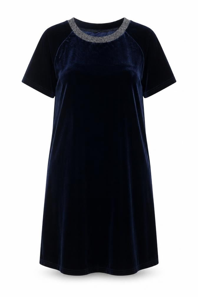 Front view of Next women’s blue polyester shift, size UK 10, crew neck pullover