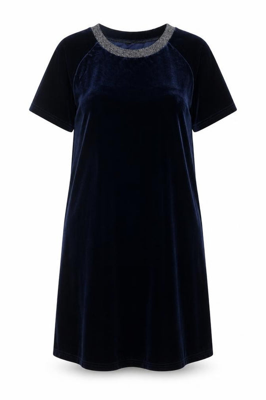 Front view of Next women’s blue polyester shift, size UK 10, crew neck pullover