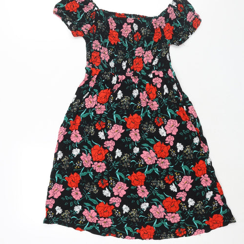 Pimkie Womens Multicoloured Floral Viscose A-Line Size XS Boat Neck Pullover - Rouched Bodice