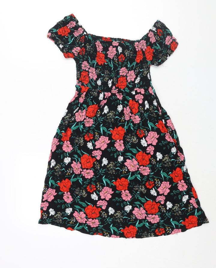 Pimkie Womens Multicoloured Floral Viscose A-Line Size XS Boat Neck Pullover - Rouched Bodice