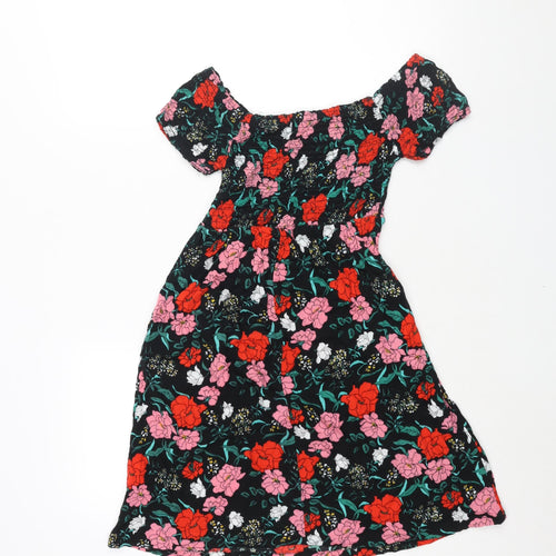 Pimkie Womens Multicoloured Floral Viscose A-Line Size XS Boat Neck Pullover - Rouched Bodice