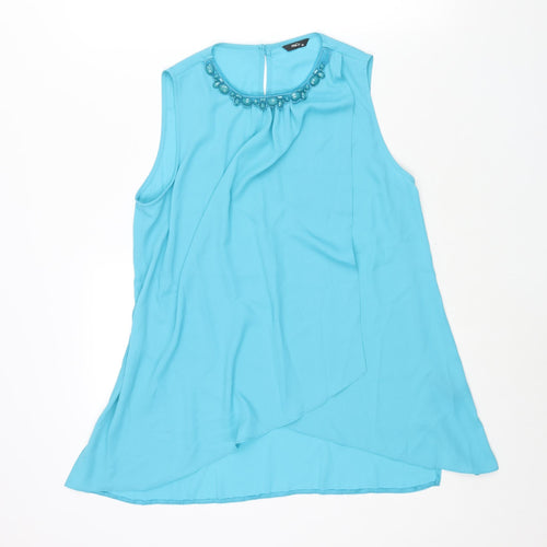 M&Co Womens Blue Polyester Camisole Blouse Size 10 Round Neck - Beaded Neckline