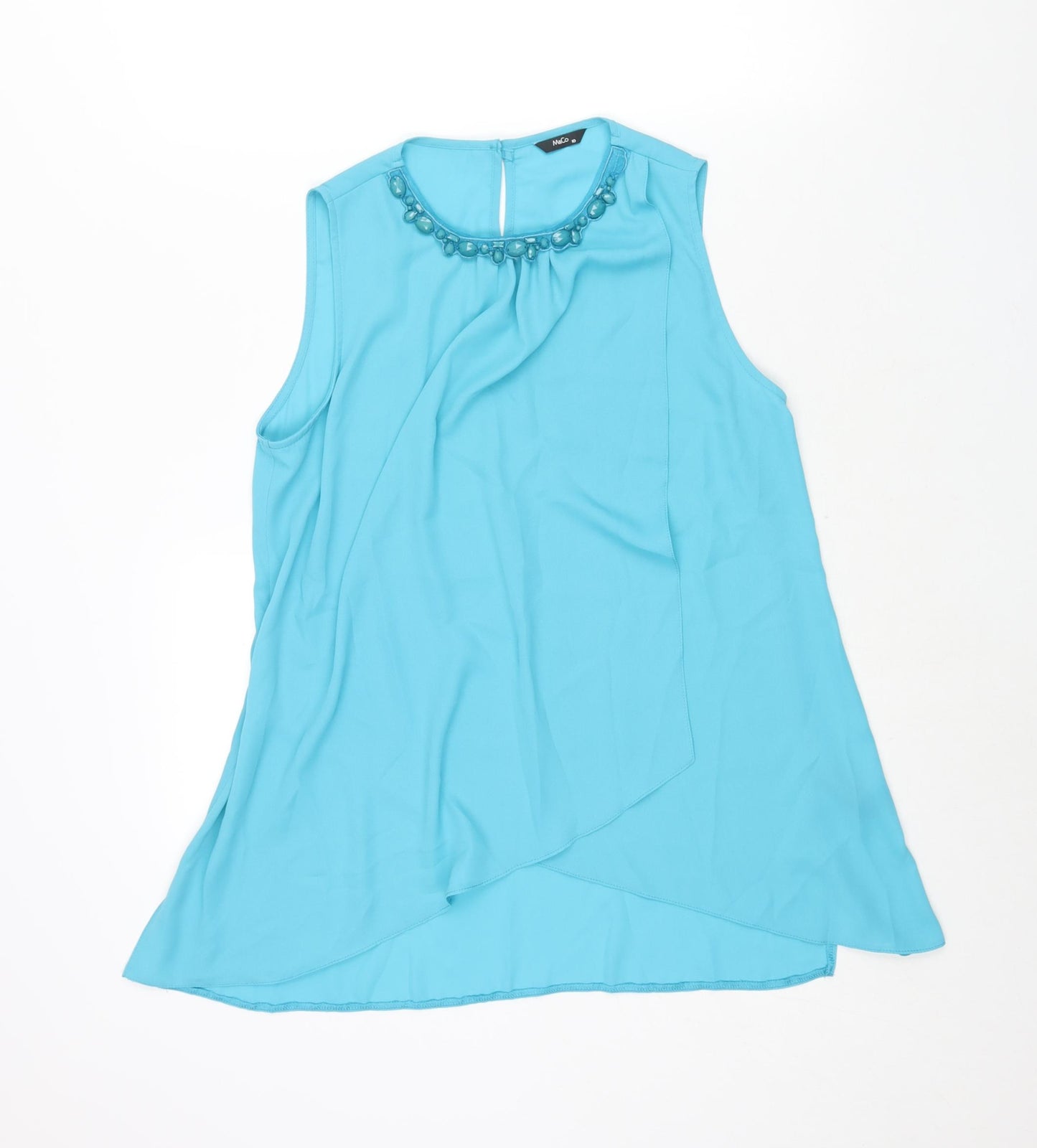 M&Co Womens Blue Polyester Camisole Blouse Size 10 Round Neck - Beaded Neckline