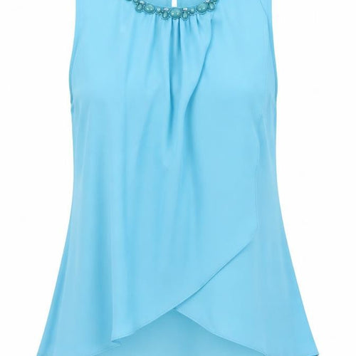 M&Co Womens Blue Polyester Camisole Blouse Size 10 Round Neck - Beaded Neckline