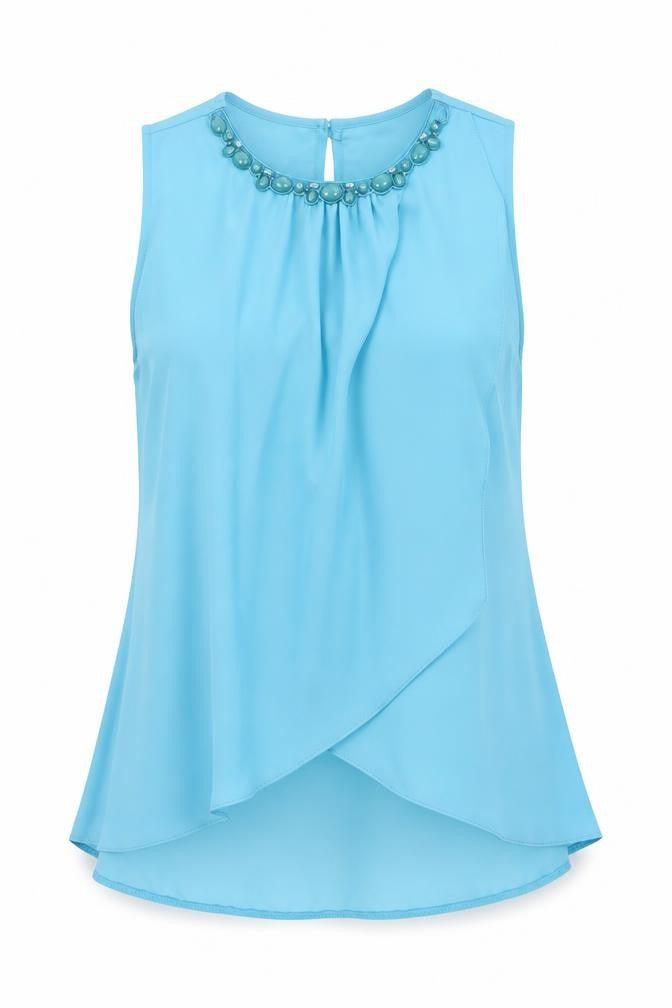 M&Co Womens Blue Polyester Camisole Blouse Size 10 Round Neck - Beaded Neckline