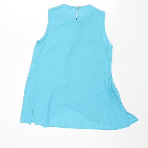 M&Co Womens Blue Polyester Camisole Blouse Size 10 Round Neck - Beaded Neckline