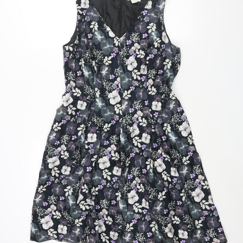 Monsoon Womens Multicoloured Floral Cotton Fit & Flare Size 14 V-Neck Zip