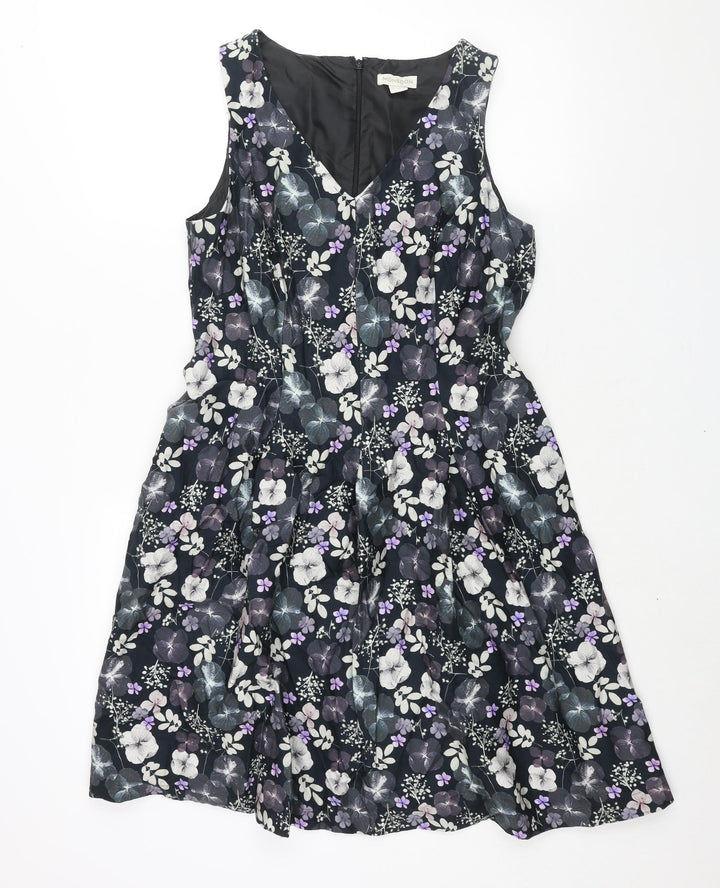 Monsoon Womens Multicoloured Floral Cotton Fit & Flare Size 14 V-Neck Zip