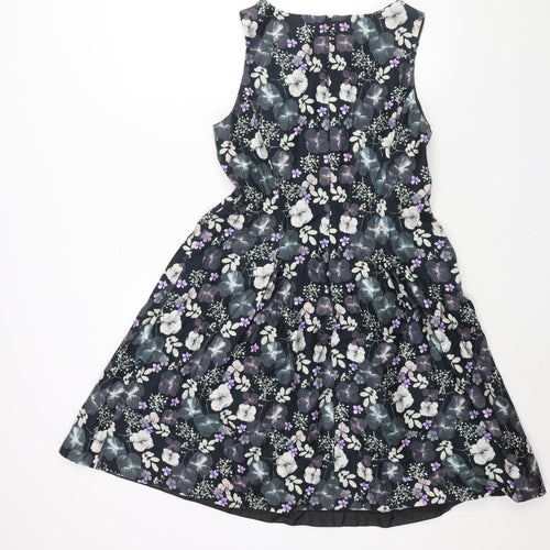 Monsoon Womens Multicoloured Floral Cotton Fit & Flare Size 14 V-Neck Zip