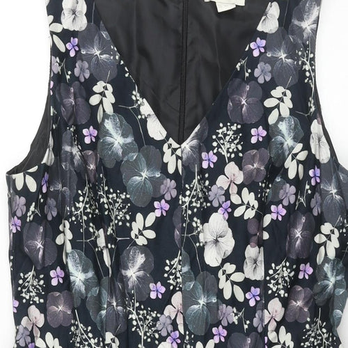 Monsoon Womens Multicoloured Floral Cotton Fit & Flare Size 14 V-Neck Zip