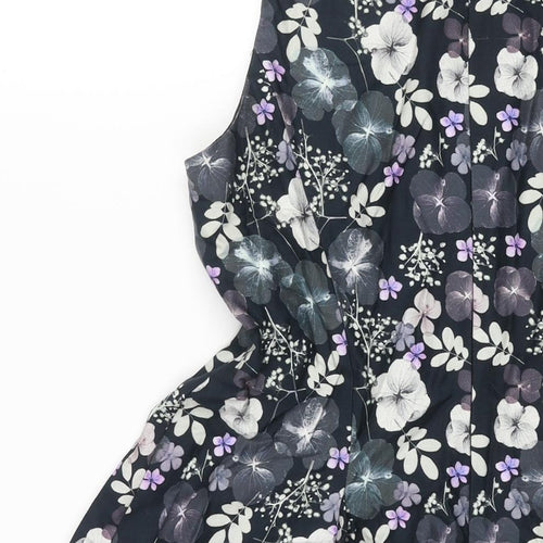 Monsoon Womens Multicoloured Floral Cotton Fit & Flare Size 14 V-Neck Zip