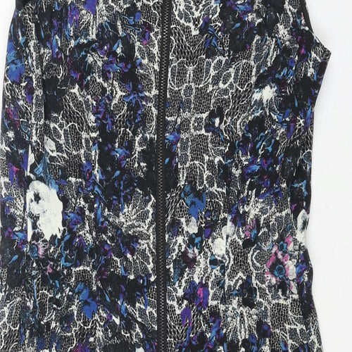 Warehouse Womens Black Geometric Polyester Shift Size 8 Round Neck Zip - Shoulder Pads