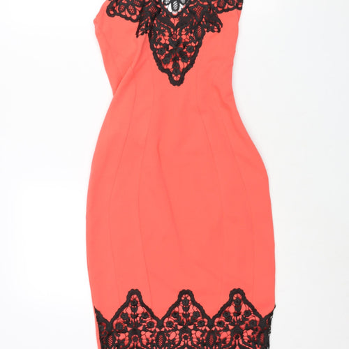 Quiz Womens Pink Polyester Bodycon Size 8 Scoop Neck Zip - Lace Detail