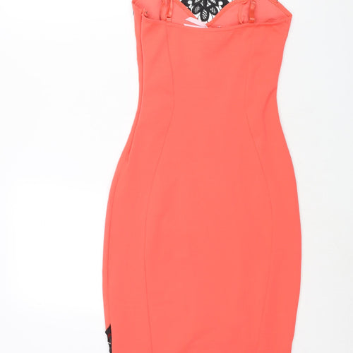 Quiz Womens Pink Polyester Bodycon Size 8 Scoop Neck Zip - Lace Detail
