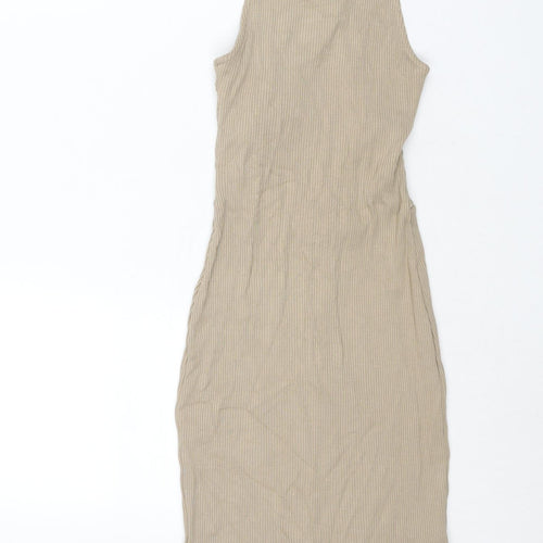 H&M Womens Brown Viscose Tank Dress Size XS Round Neck Tie - Open Back
