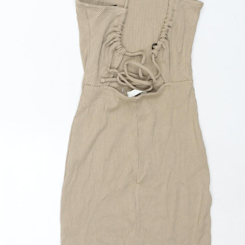 H&M Womens Brown Viscose Tank Dress Size XS Round Neck Tie - Open Back
