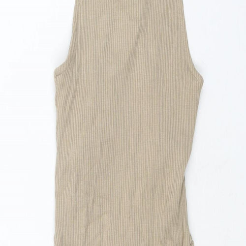 H&M Womens Brown Viscose Tank Dress Size XS Round Neck Tie - Open Back
