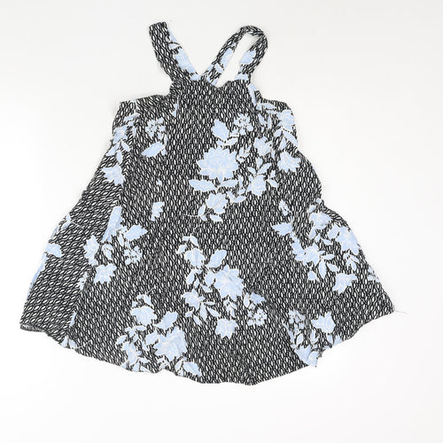 Miss Selfridge Womens Black Geometric Viscose A-Line Size 4 Square Neck Pullover - Floral Print