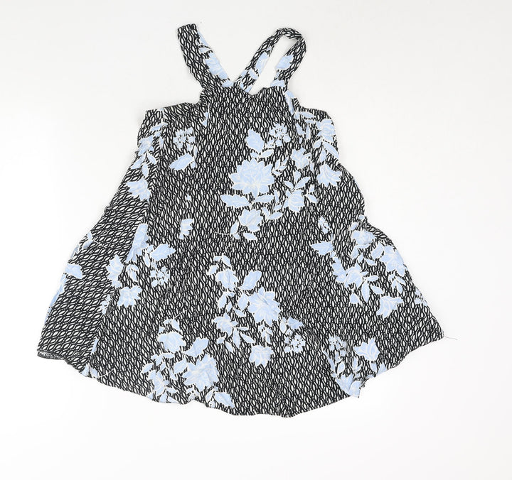 Miss Selfridge Womens Black Geometric Viscose A-Line Size 4 Square Neck Pullover - Floral Print