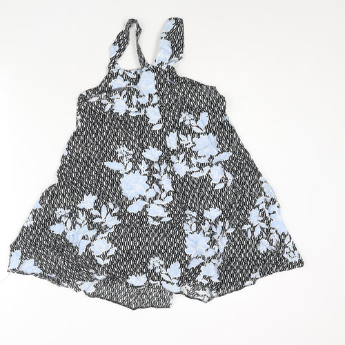 Miss Selfridge Womens Black Geometric Viscose A-Line Size 4 Square Neck Pullover - Floral Print
