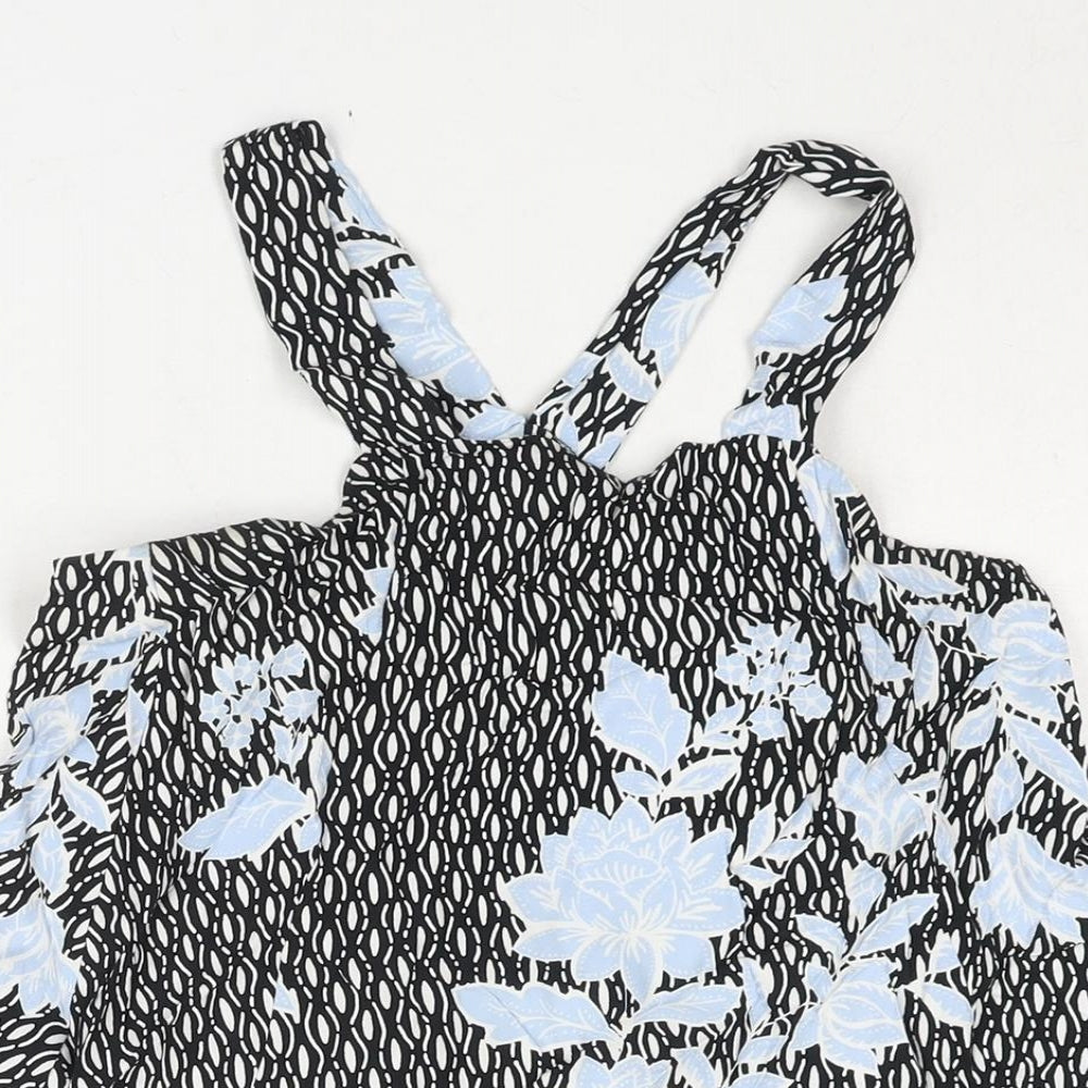 Miss Selfridge Womens Black Geometric Viscose A-Line Size 4 Square Neck Pullover - Floral Print